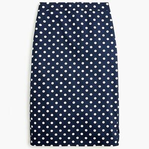 J. Crew No 2 Pencil Skirt Navy White Polka Dot Stretch Cotton sz 8 Preppy Office